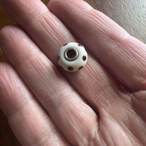 Trollbeads 925 Glass White With Black Dots Single Bead Charm - Picture 4 of 5